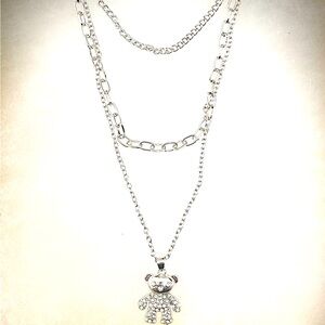 TEDDY BEAR RHINESTONES NECKLACE AND EARRINGS SET